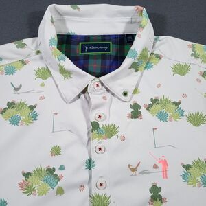 William Murray Beep Beep Polo Golf Shirt Mens Large White Desert AOP S/S Stretch